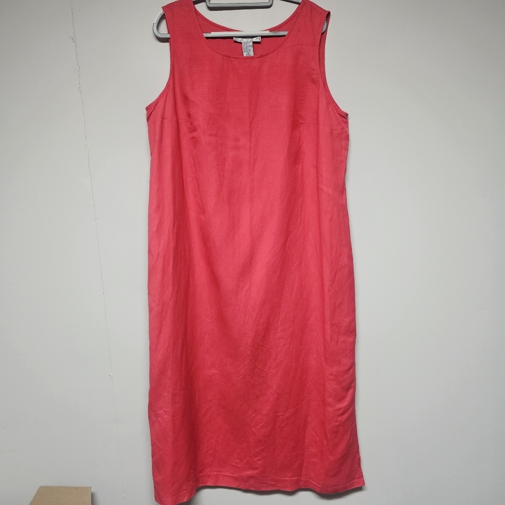 Jessica Howard Vintage Linen Blend Pink Red Sleeveless Dress Beach Summer Resort